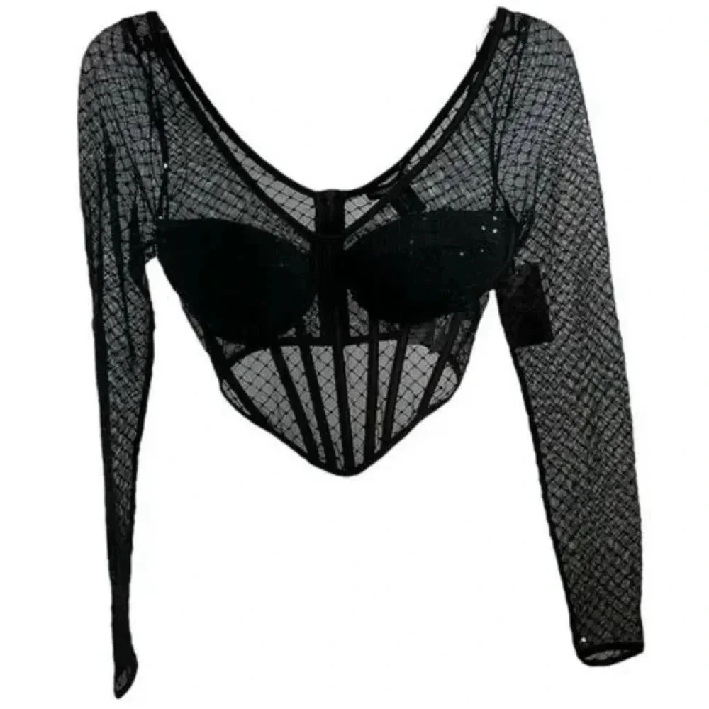 Sincerely Jules NWT Black Sheer Long Sleeve Bustier